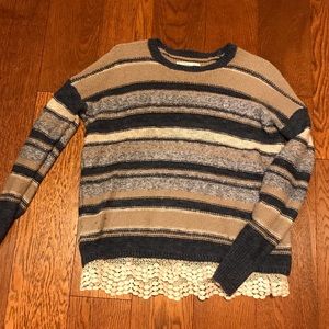 Abercrombie kids striped sweater with lace trim